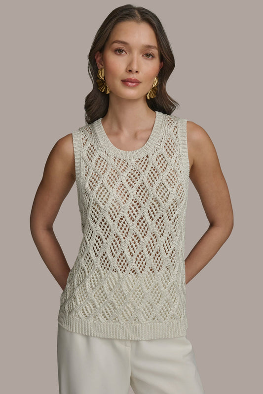 Donna Karan DIAMOND PATTERN CREW NECK TOP