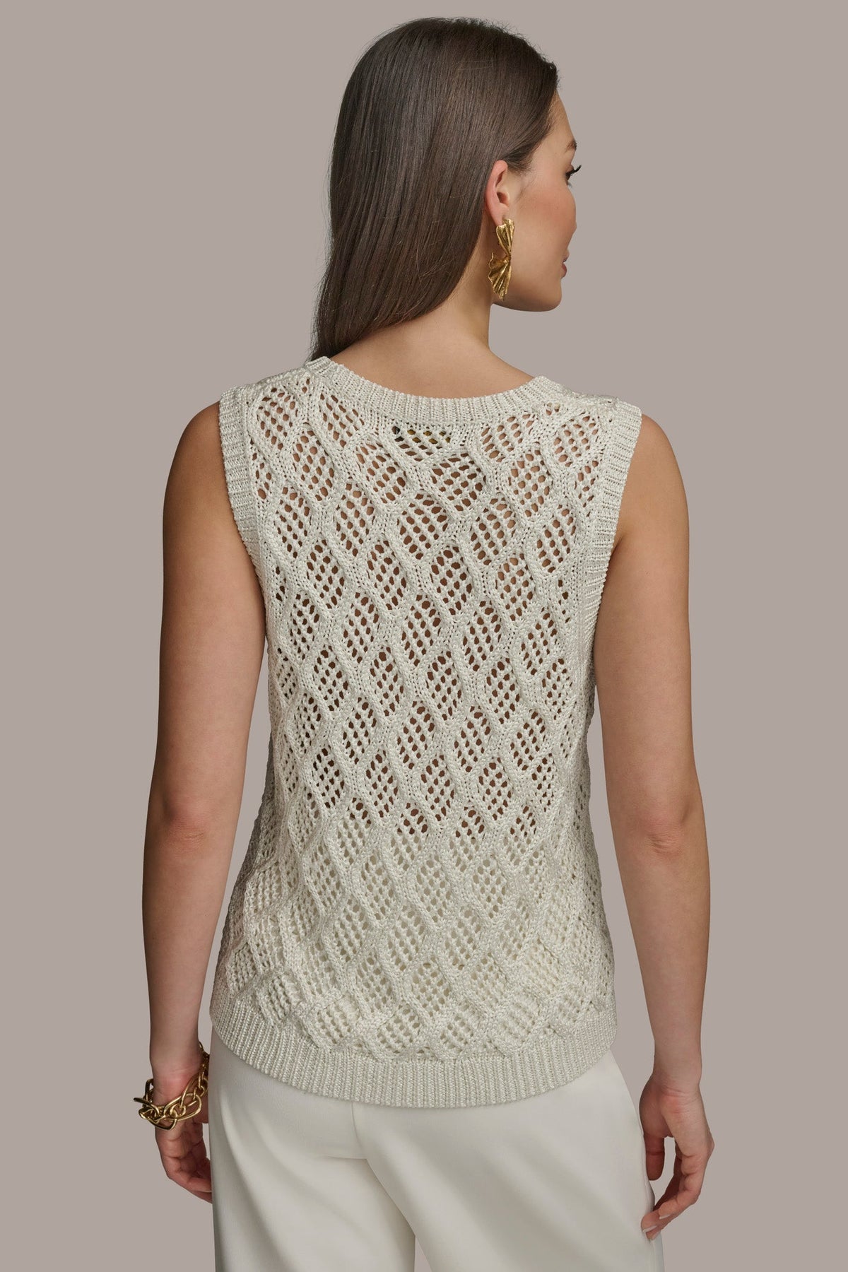 Donna Karan DIAMOND PATTERN CREW NECK TOP