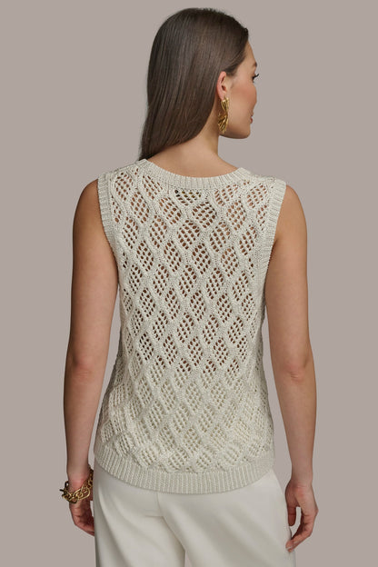 Donna Karan DIAMOND PATTERN CREW NECK TOP