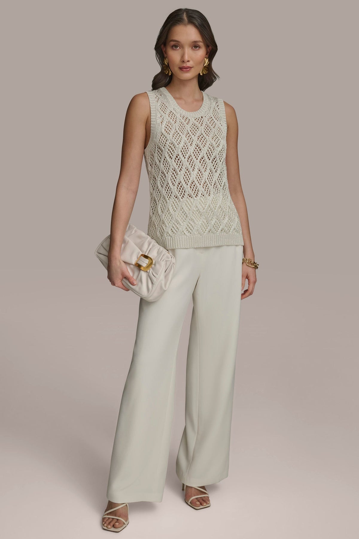 Donna Karan DIAMOND PATTERN CREW NECK TOP