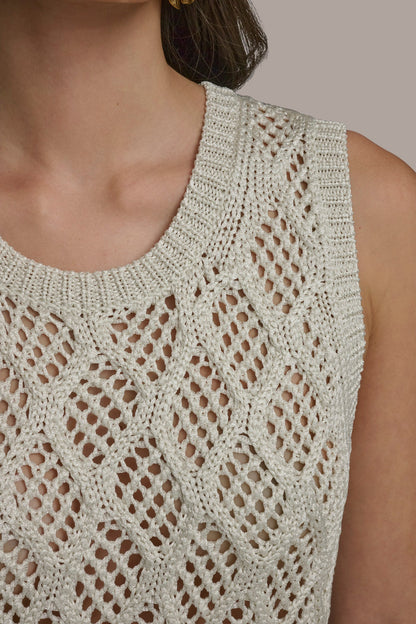 Donna Karan DIAMOND PATTERN CREW NECK TOP