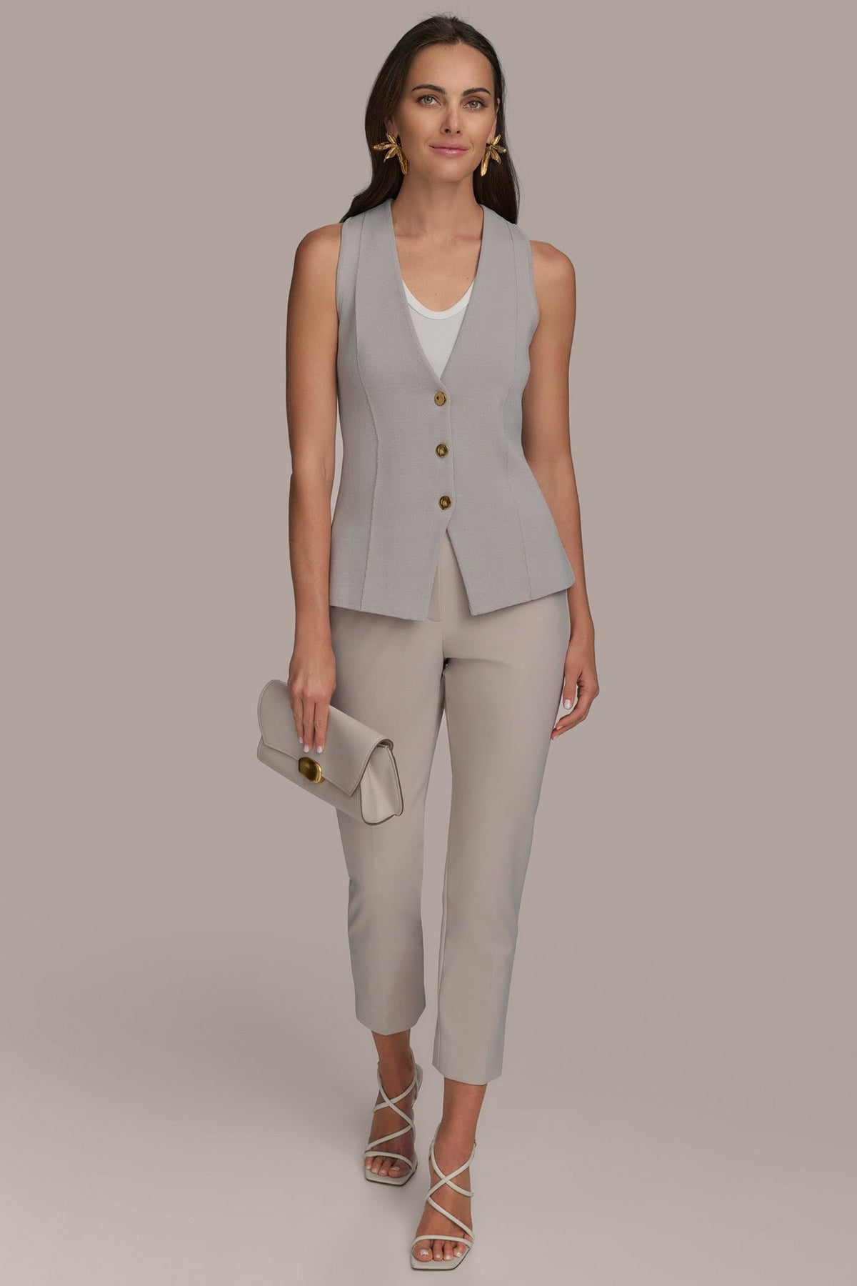 Donna Karan SLEEVELESS BUTTON UP SWEATER VEST