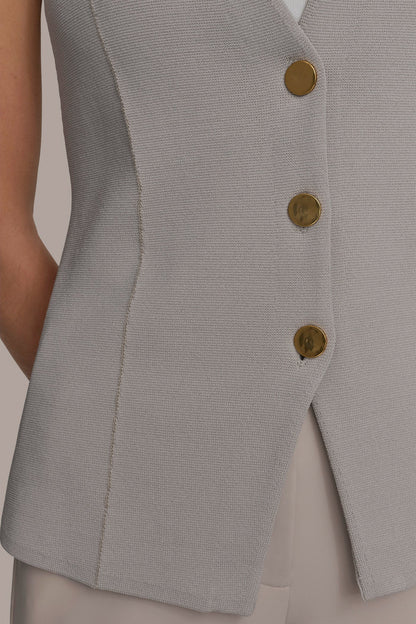 Donna Karan SLEEVELESS BUTTON UP SWEATER VEST