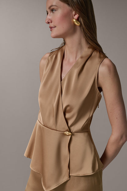 Donna Karan SLEEVELESS WRAP-EFFECT ASYMMETRIC PEPLUM BLOUSE