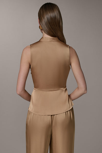 Donna Karan SLEEVELESS WRAP-EFFECT ASYMMETRIC PEPLUM BLOUSE