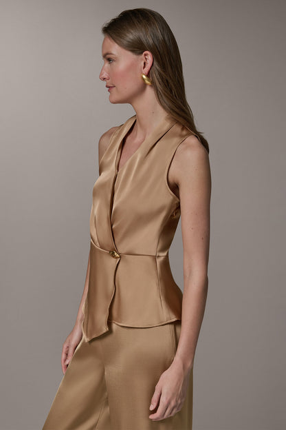 Donna Karan SLEEVELESS WRAP-EFFECT ASYMMETRIC PEPLUM BLOUSE