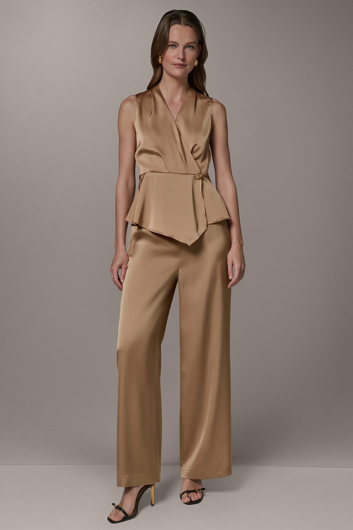 Donna Karan SLEEVELESS WRAP-EFFECT ASYMMETRIC PEPLUM BLOUSE
