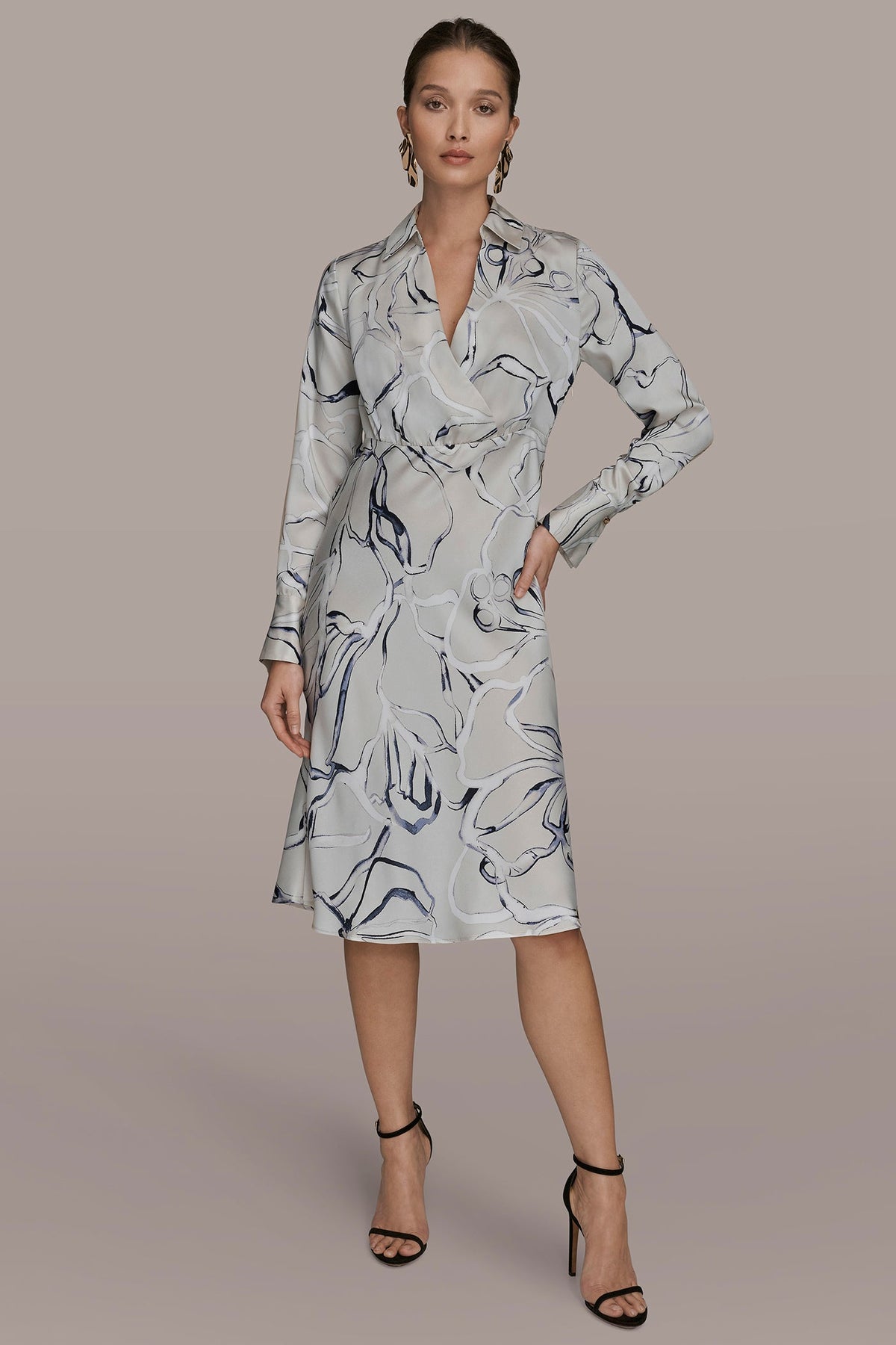Donna Karan COTTON PRINTED MIDI SHIRT DRESS