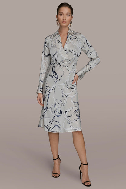 Donna Karan COTTON PRINTED MIDI SHIRT DRESS