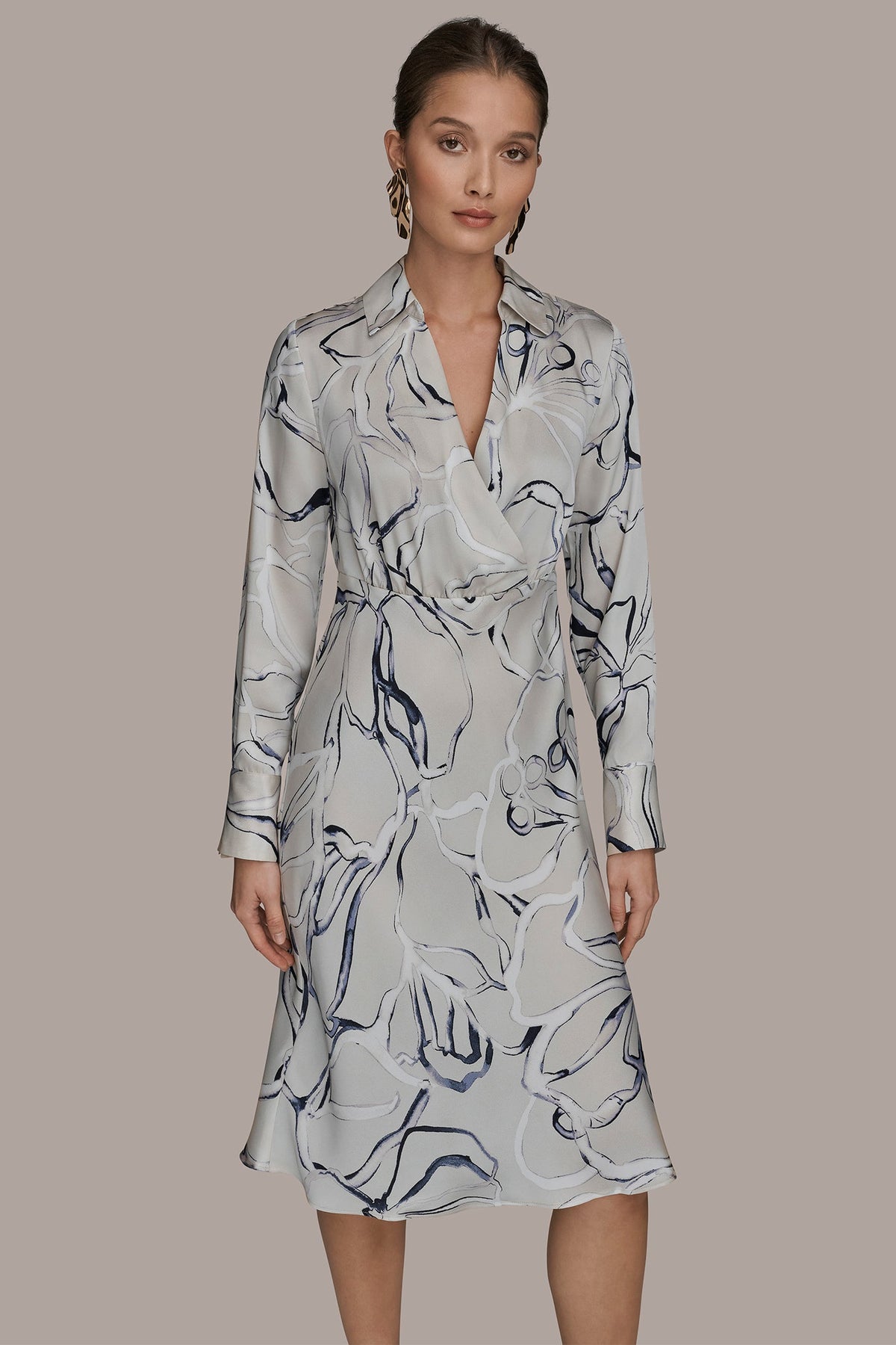 Donna Karan COTTON PRINTED MIDI SHIRT DRESS