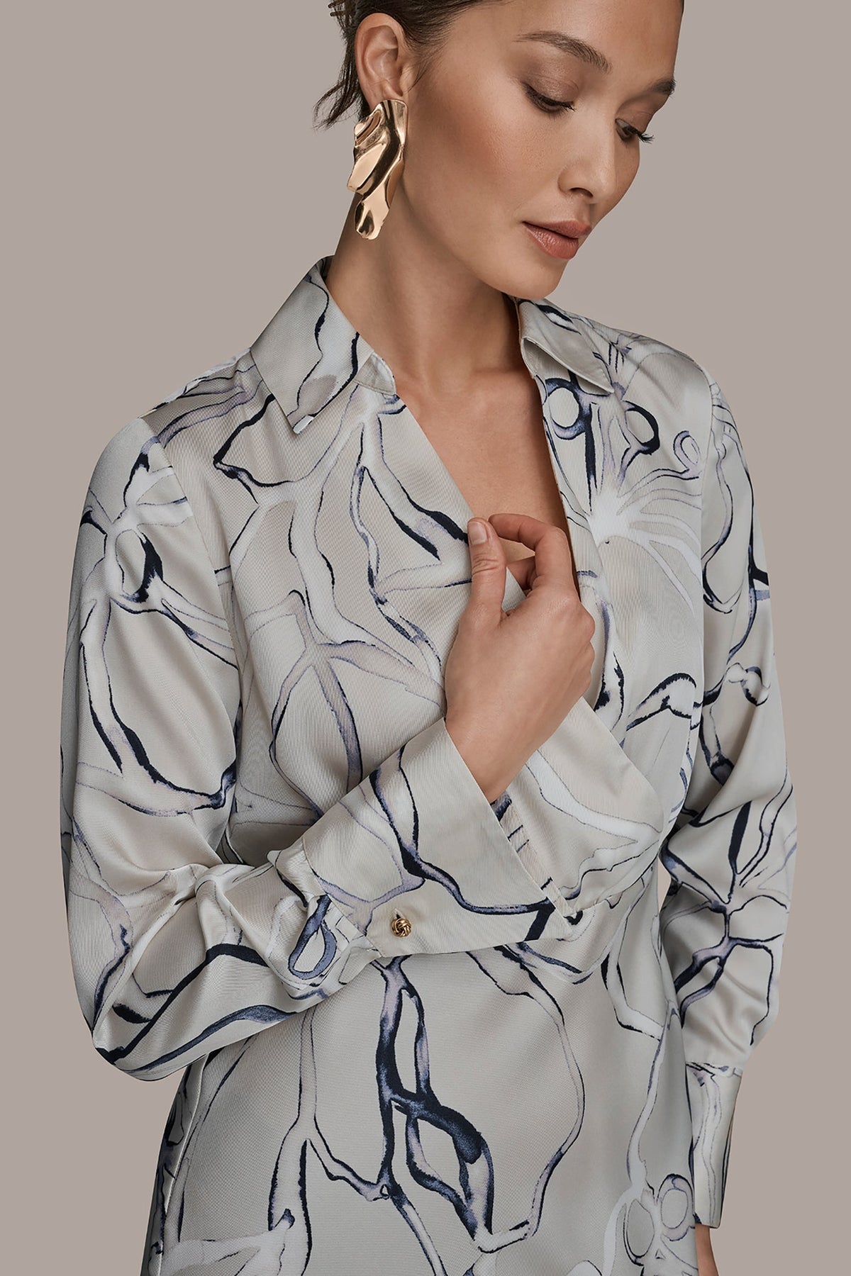 Donna Karan COTTON PRINTED MIDI SHIRT DRESS