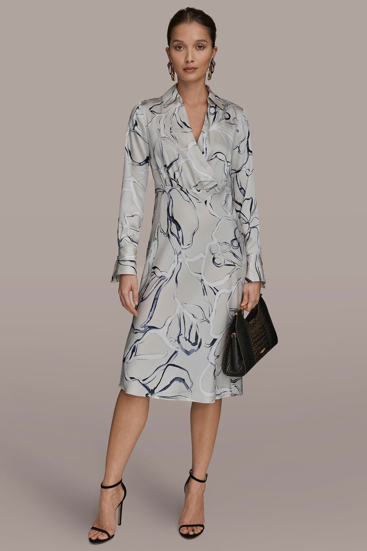 Donna Karan COTTON PRINTED MIDI SHIRT DRESS