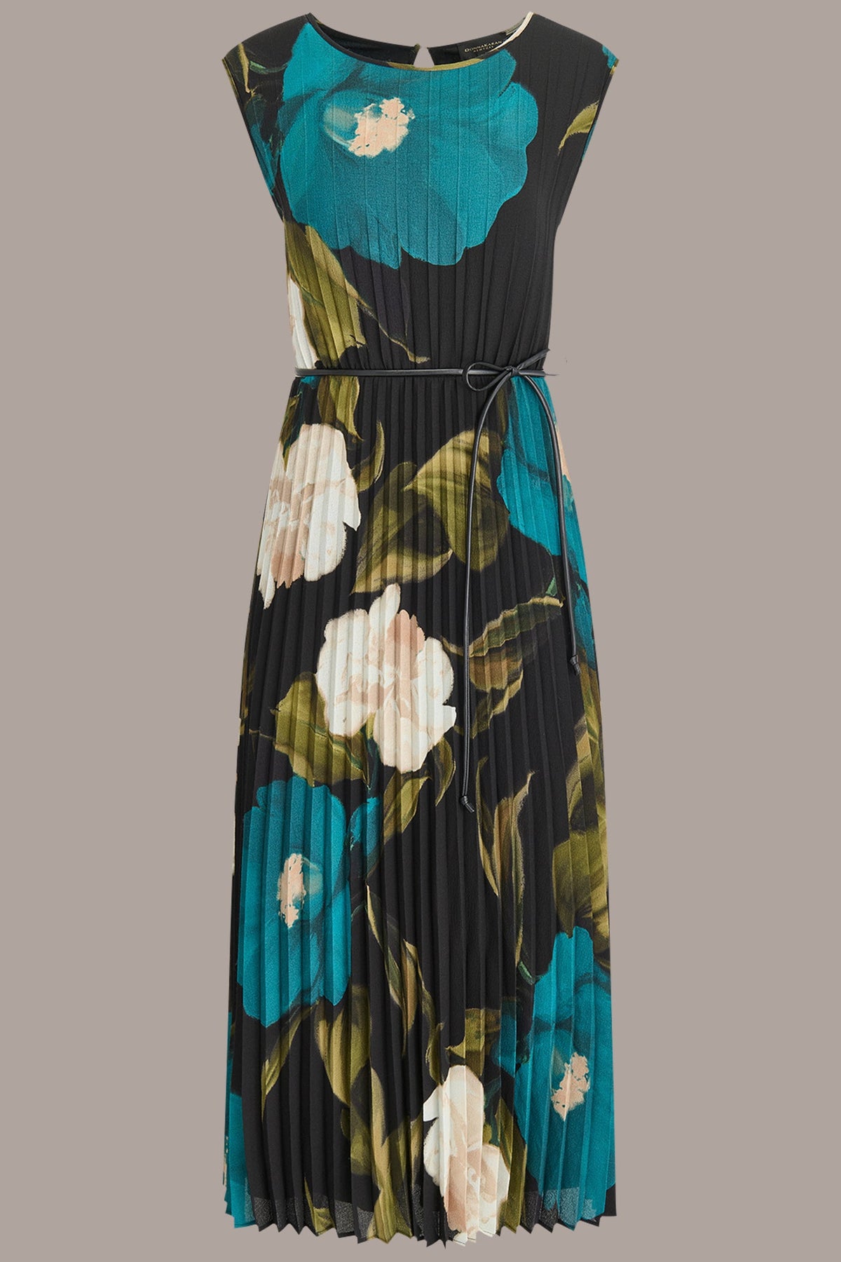 Donna Karan CHIFFON FLORAL PLEATED MAXI DRESS