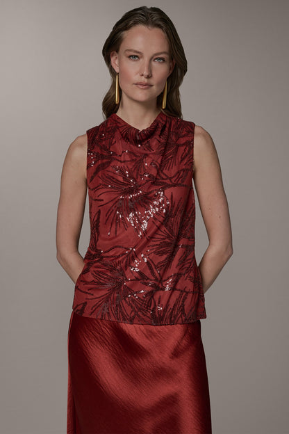 Donna Karan SLEEVELESS COWL NECK SEQUIN BLOUSE