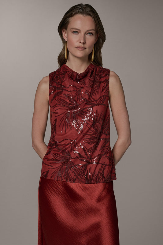 Donna Karan SLEEVELESS COWL NECK SEQUIN BLOUSE