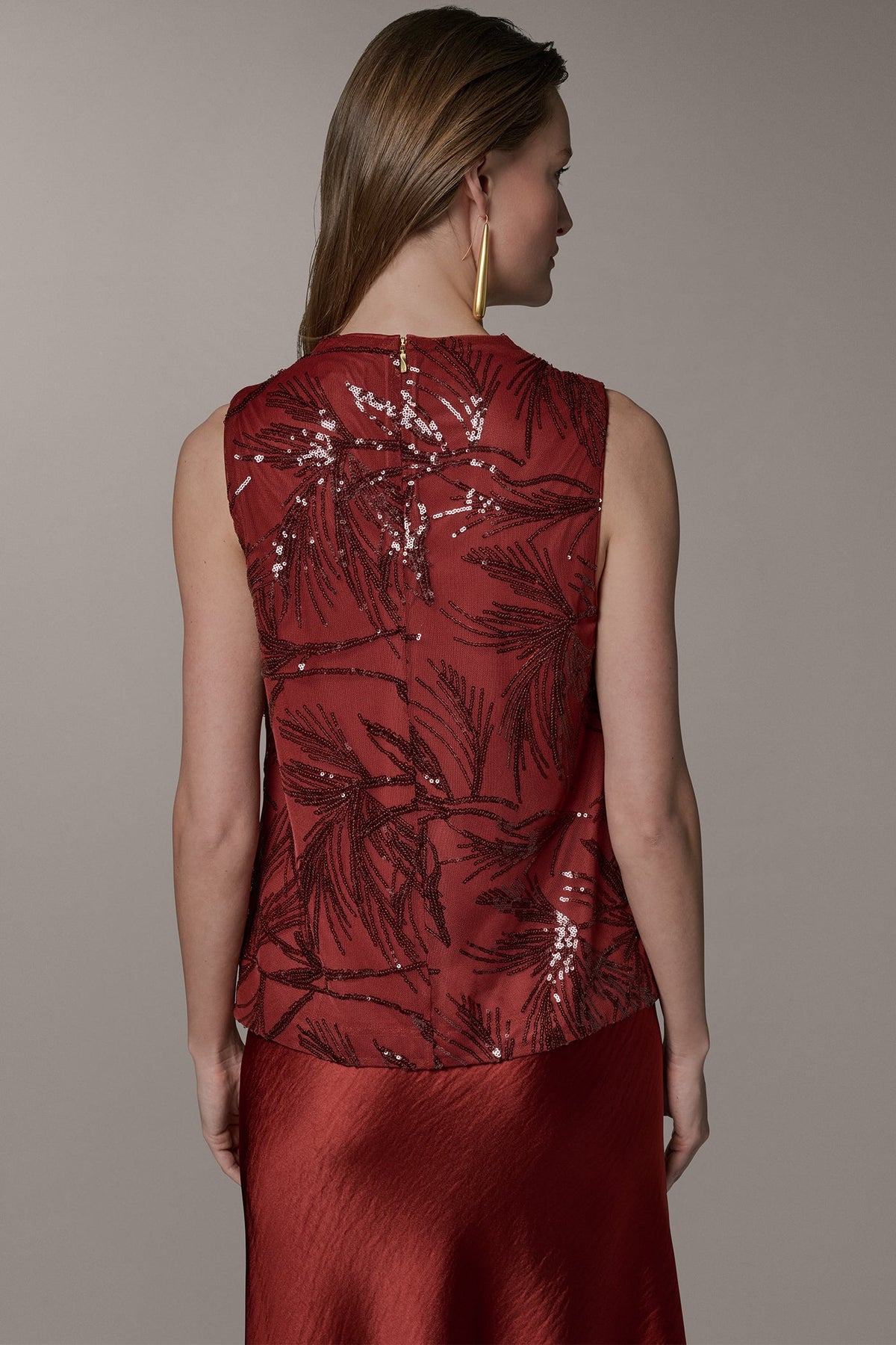Donna Karan SLEEVELESS COWL NECK SEQUIN BLOUSE