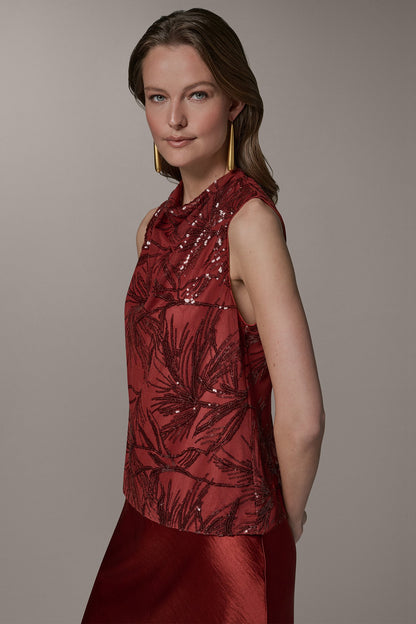 Donna Karan SLEEVELESS COWL NECK SEQUIN BLOUSE