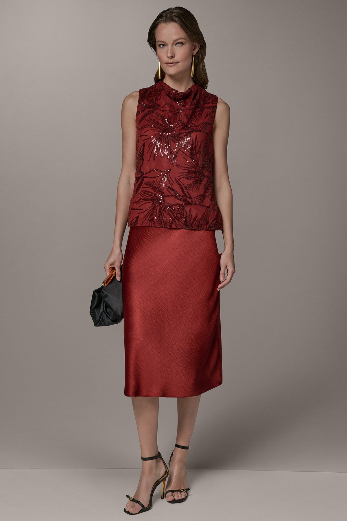 Donna Karan SLEEVELESS COWL NECK SEQUIN BLOUSE