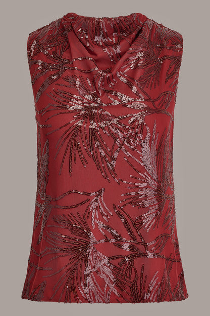 Donna Karan SLEEVELESS COWL NECK SEQUIN BLOUSE