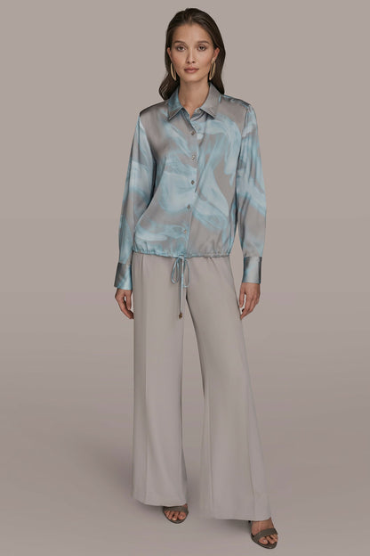 Donna Karan LONG-SLEEVE PRINTED DRAWSTRING BLOUSE