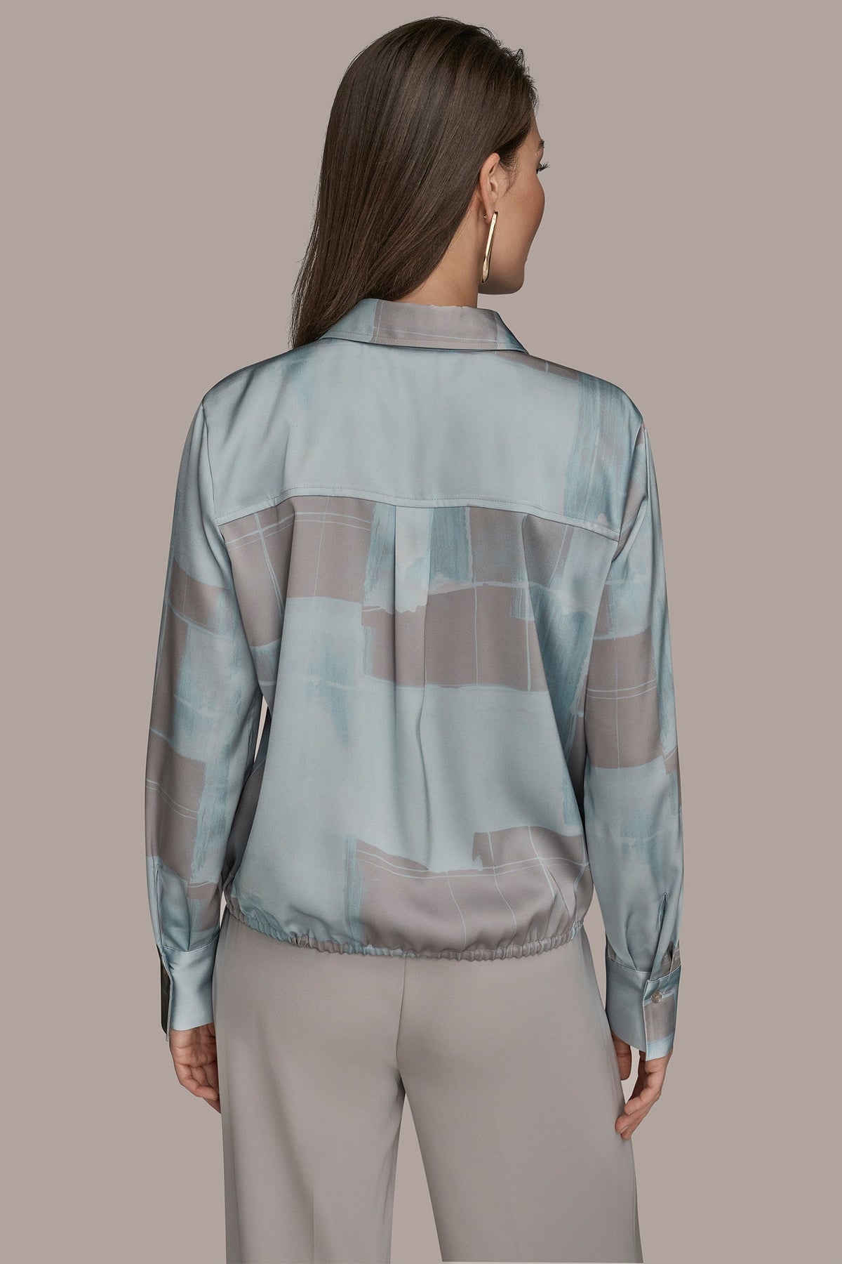 Donna Karan LONG-SLEEVE PRINTED DRAWSTRING BLOUSE