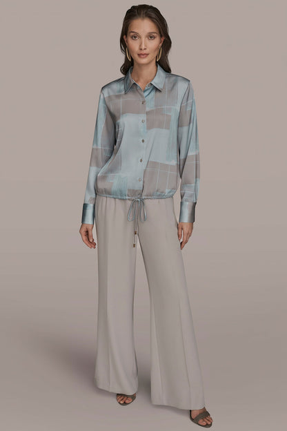 Donna Karan LONG-SLEEVE PRINTED DRAWSTRING BLOUSE