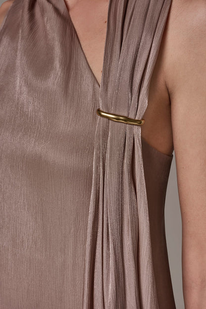 Donna Karan METALLIC ASYMMETRIC SCARF HALTER BLOUSE