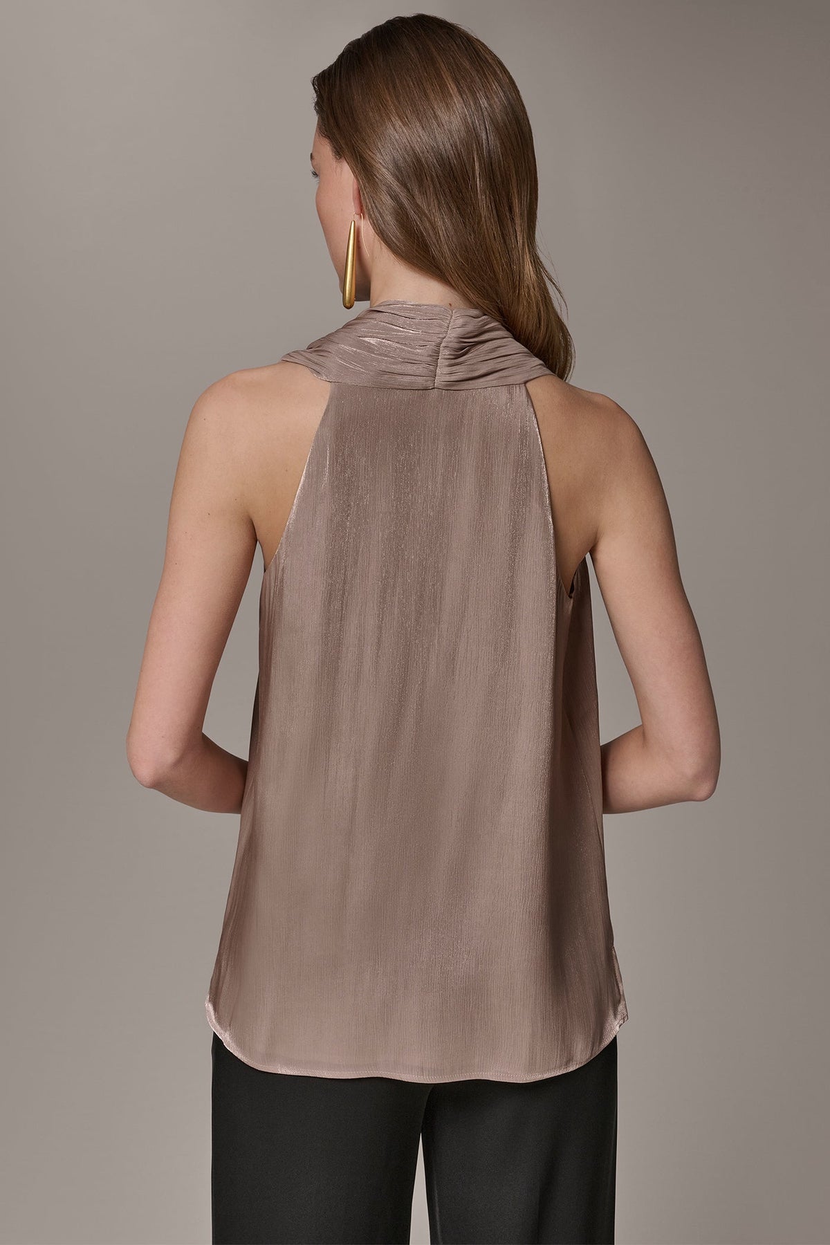 Donna Karan METALLIC ASYMMETRIC SCARF HALTER BLOUSE