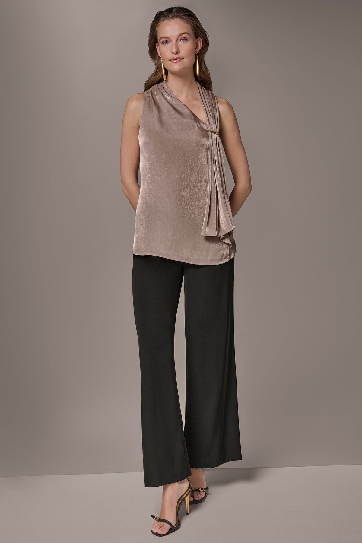 Donna Karan METALLIC ASYMMETRIC SCARF HALTER BLOUSE
