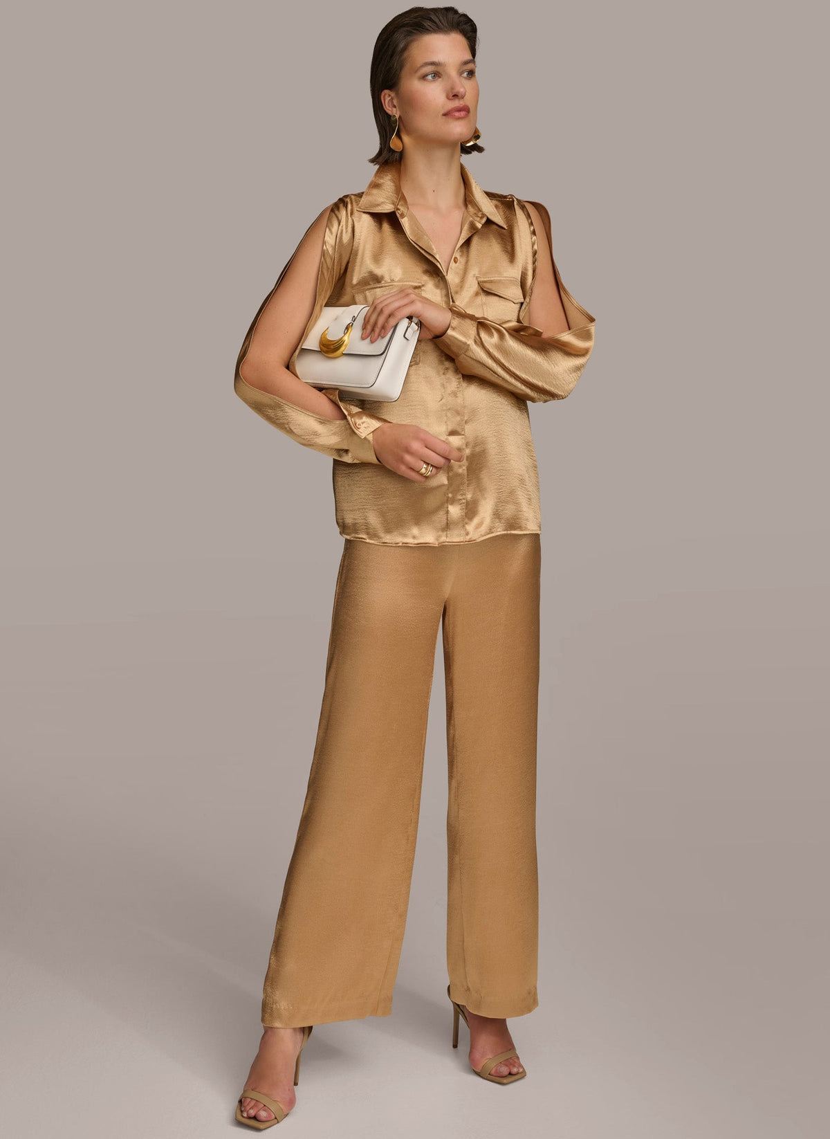 Donna Karan COLD SHOULDER COLLARED BUTTON DOWN