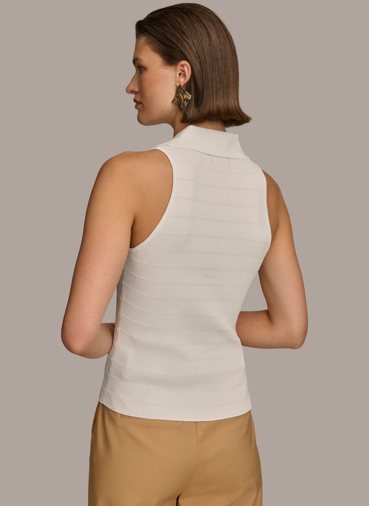 Donna Karan TEXTURE SWEATER WITH GOLD BUTTONS