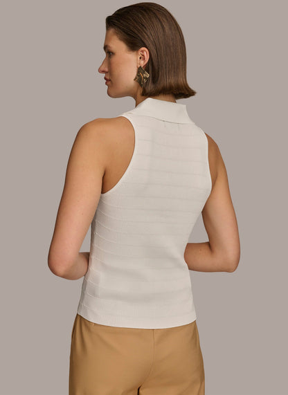 Donna Karan TEXTURE SWEATER WITH GOLD BUTTONS