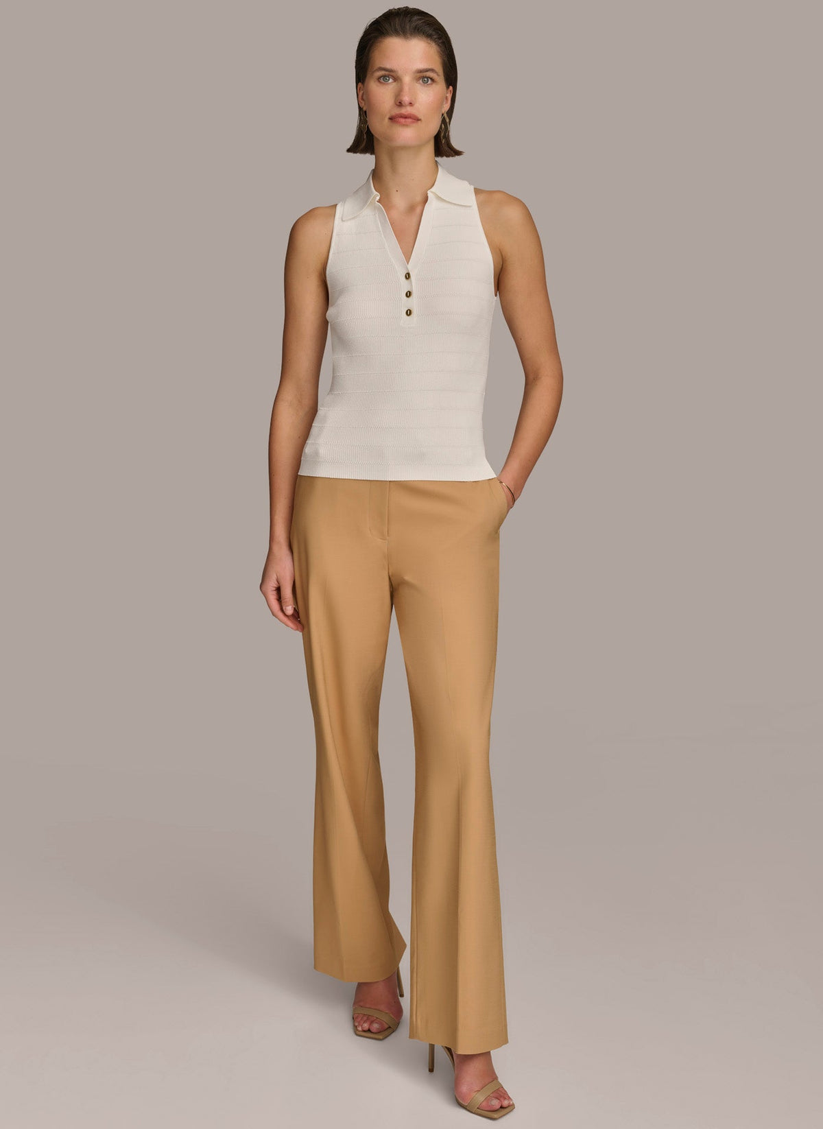 Donna Karan TEXTURE SWEATER WITH GOLD BUTTONS
