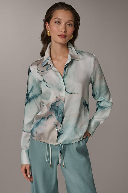 Donna Karan PRINTED DRAWSTRING HEM BLOUSE