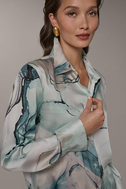 Donna Karan PRINTED DRAWSTRING HEM BLOUSE