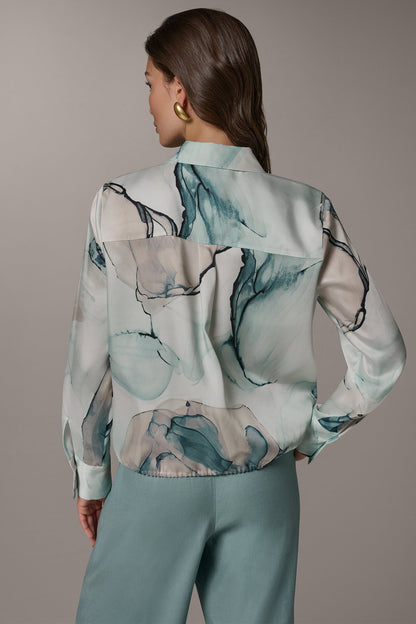 Donna Karan PRINTED DRAWSTRING HEM BLOUSE