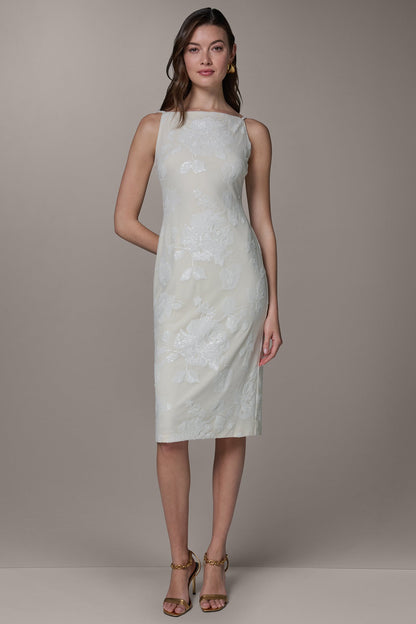 Donna Karan FLORAL SEQUIN MIDI SHEATH DRESS