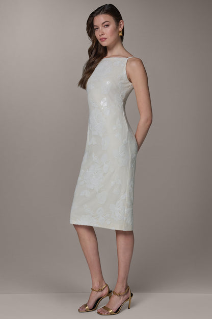 Donna Karan FLORAL SEQUIN MIDI SHEATH DRESS
