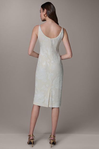 Donna Karan FLORAL SEQUIN MIDI SHEATH DRESS