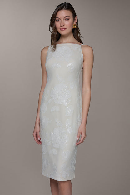 Donna Karan FLORAL SEQUIN MIDI SHEATH DRESS