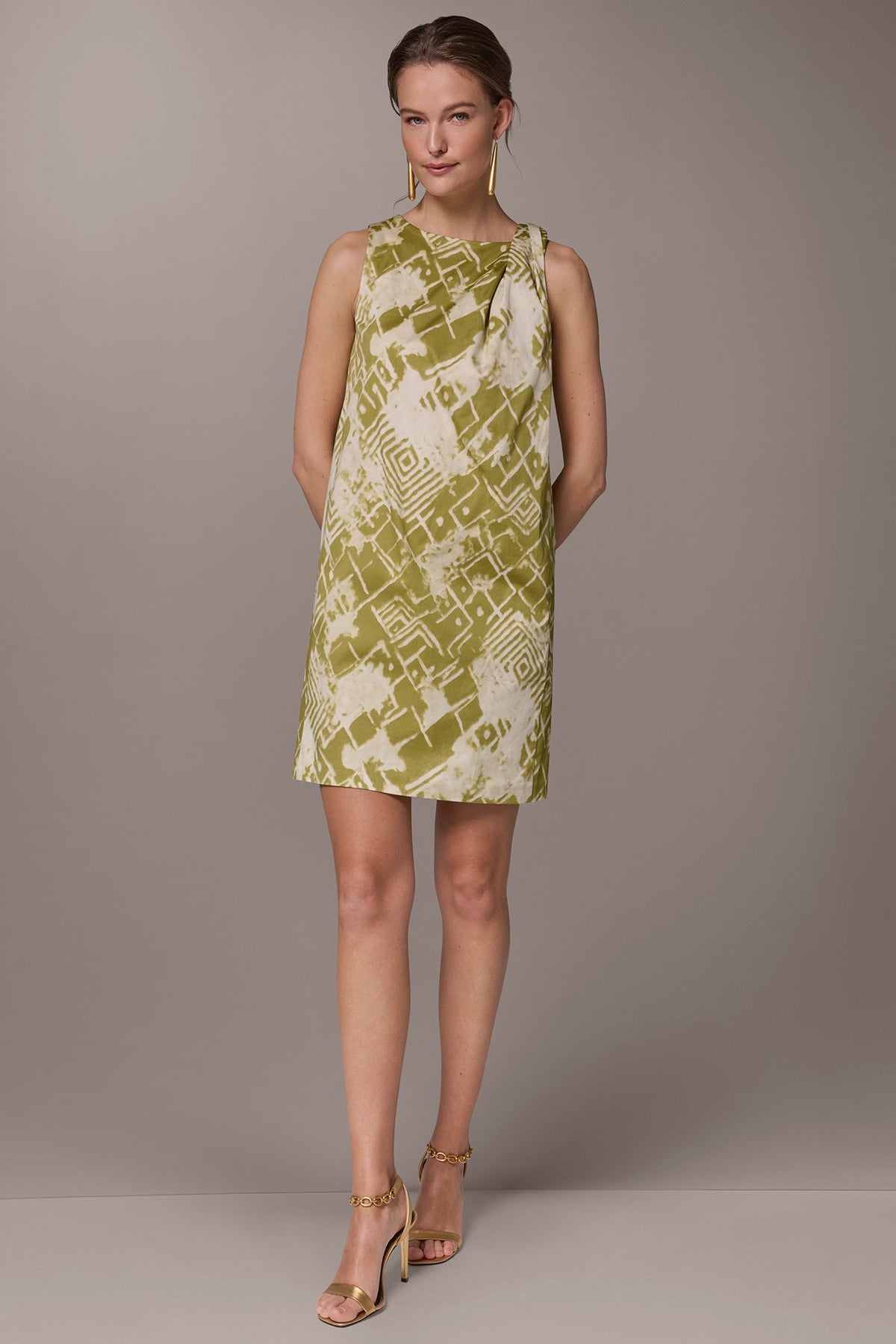 Donna Karan COTTON-SATEEN TWIST SHOULDER SHIFT DRESS