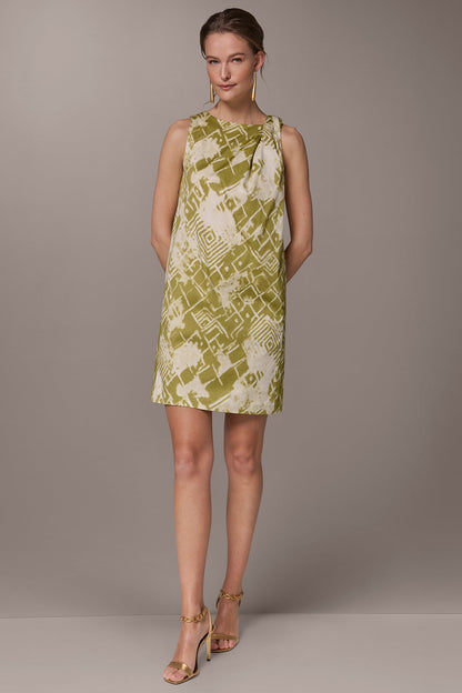 Donna Karan COTTON-SATEEN TWIST SHOULDER SHIFT DRESS