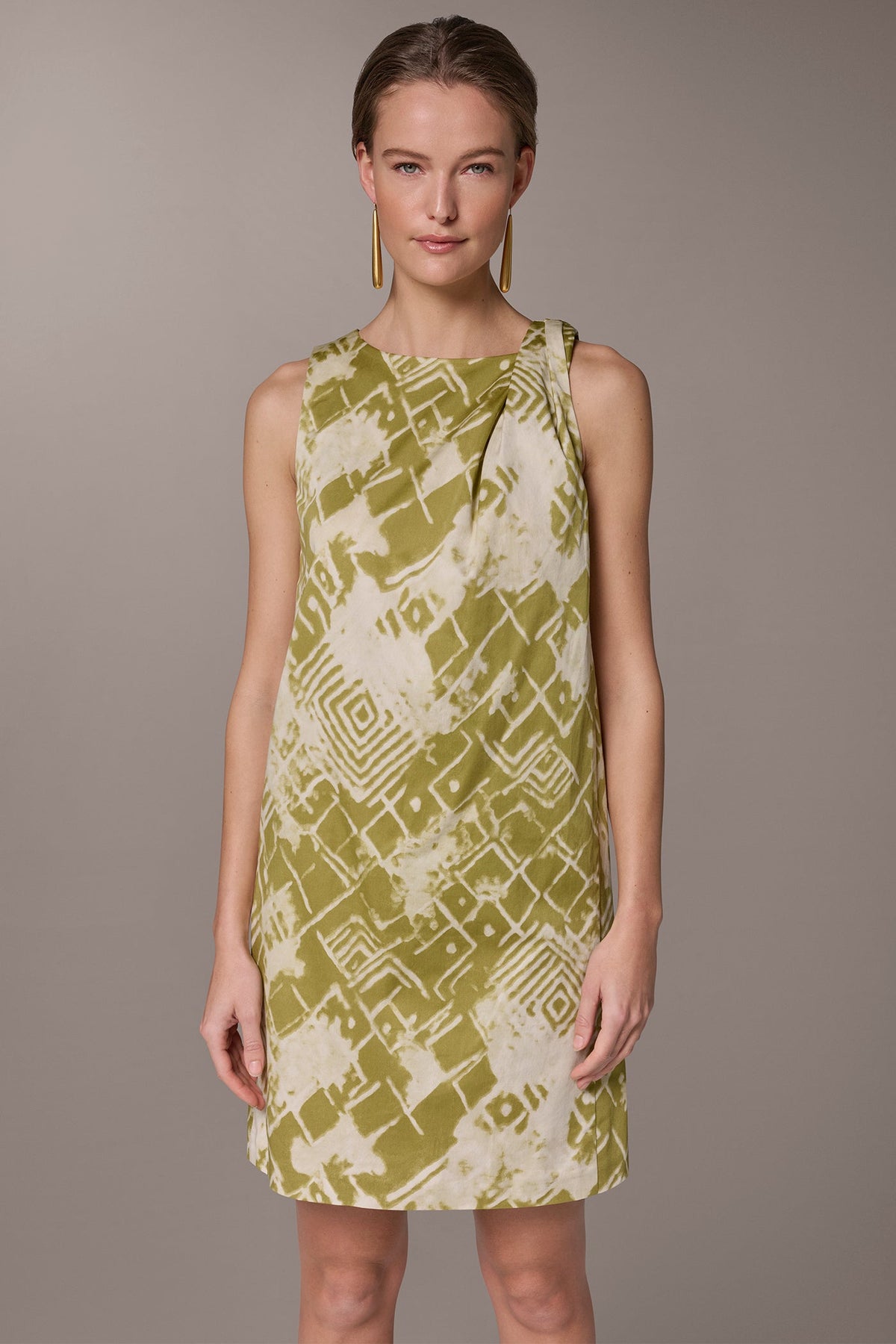 Donna Karan COTTON-SATEEN TWIST SHOULDER SHIFT DRESS