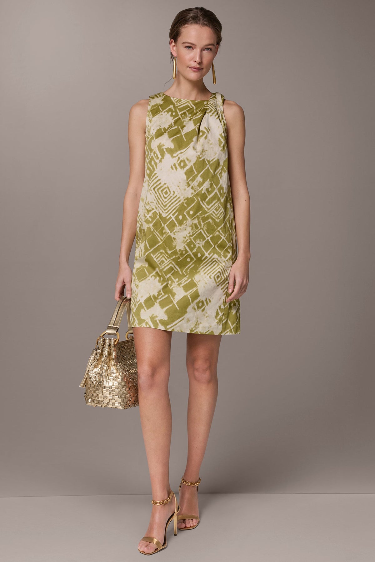 Donna Karan COTTON-SATEEN TWIST SHOULDER SHIFT DRESS