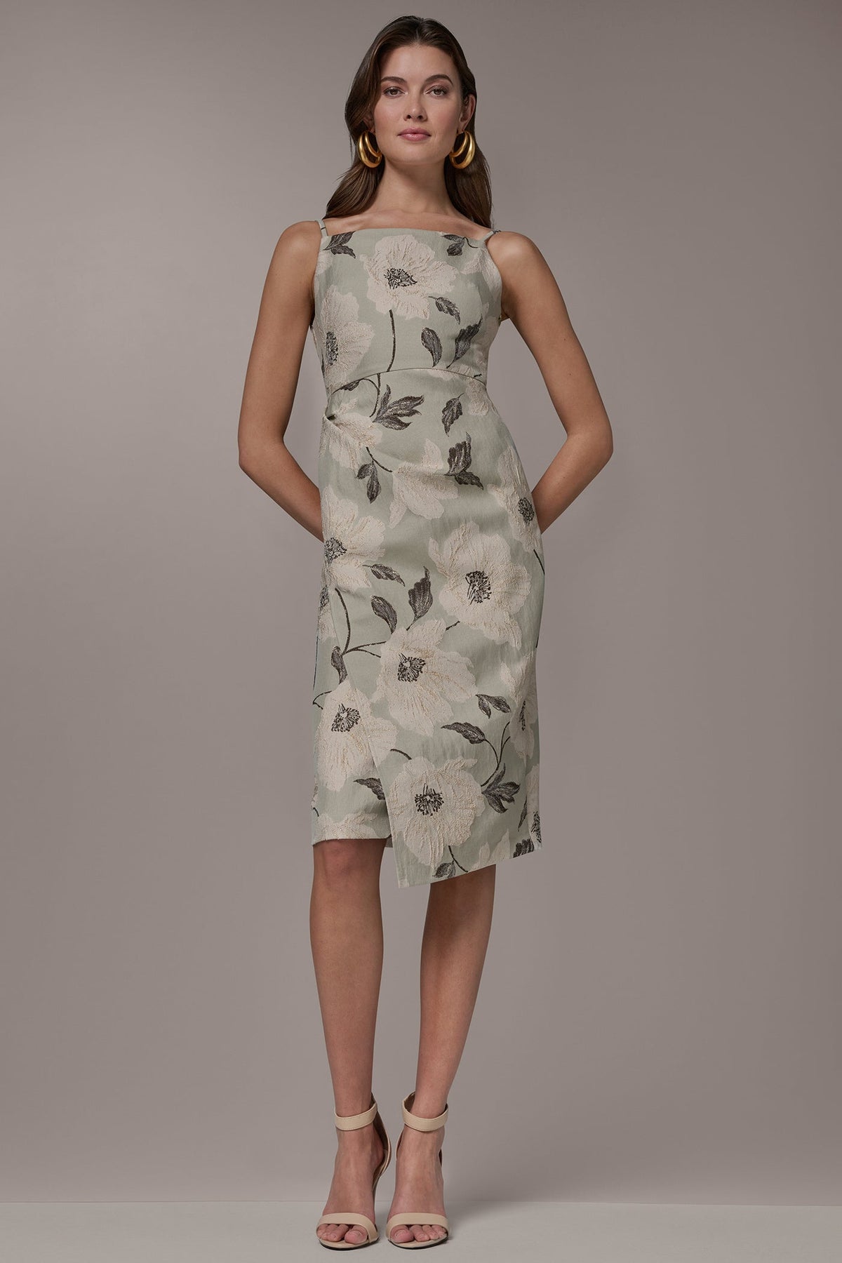 Donna Karan FLORAL-JACQUARD WRAP MIDI DRESS