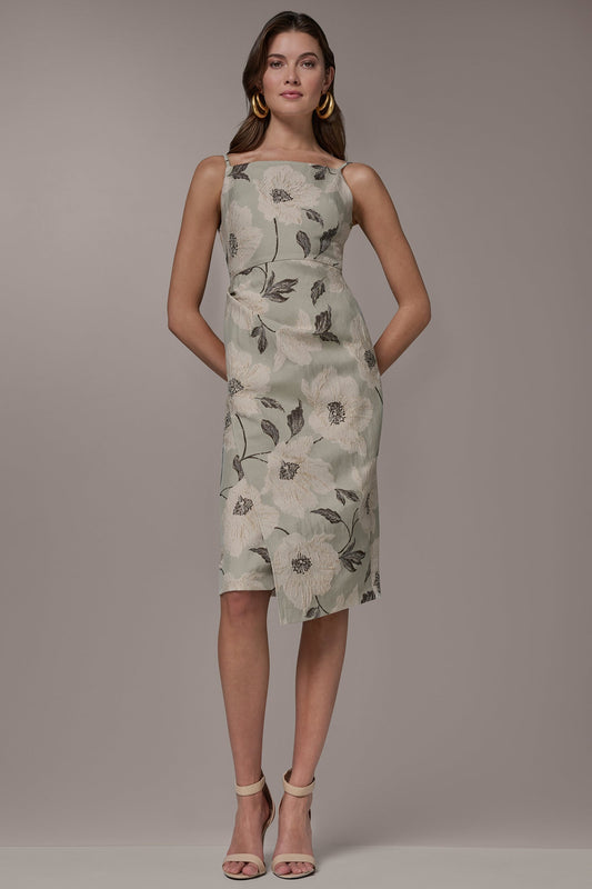 Donna Karan FLORAL-JACQUARD WRAP MIDI DRESS