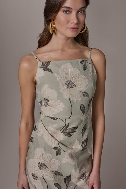Donna Karan FLORAL-JACQUARD WRAP MIDI DRESS