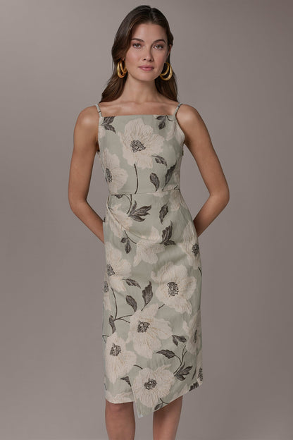 Donna Karan FLORAL-JACQUARD WRAP MIDI DRESS