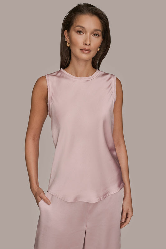 Donna Karan SATIN FRINGE-TRIMMED SLEEVELESS BLOUSE