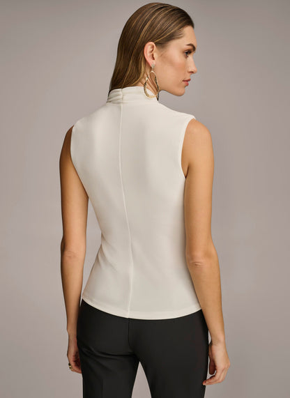 Donna Karan V NECK WITH HARDWARE AND RUCHED DETAIL